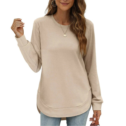 Women's Relaxed Fit Curved Hem Long Sleeve Top
