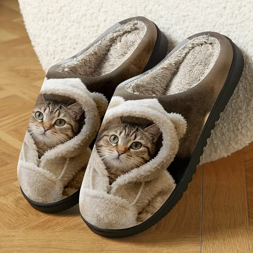 Women's 3D Cat Plush Slip-On Slippers