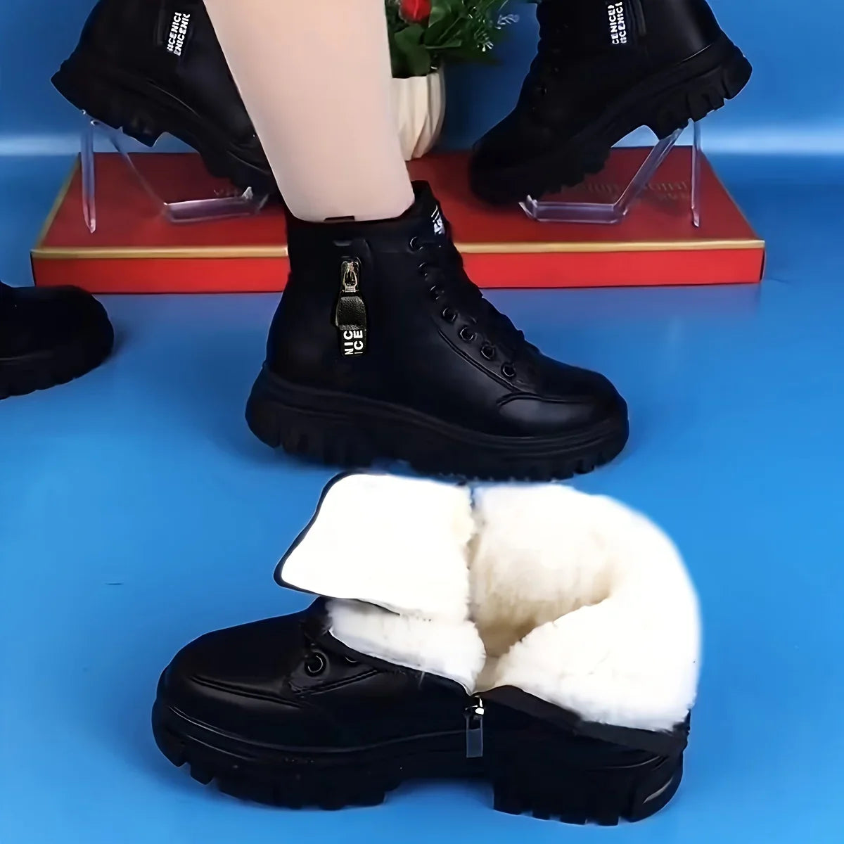Women’s Leather-Look Fleece-Lined Winter Support Boots