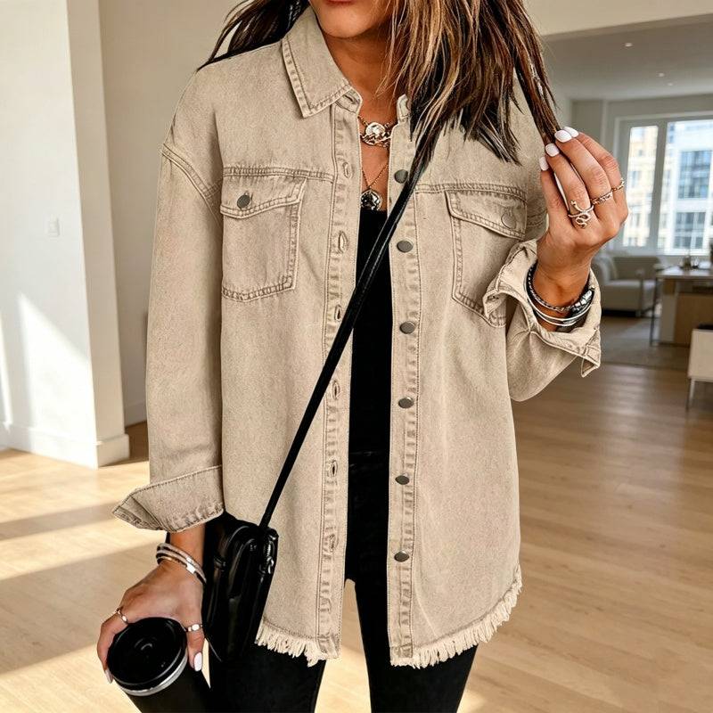 Women's Relaxed Raw Hem Denim Jacket