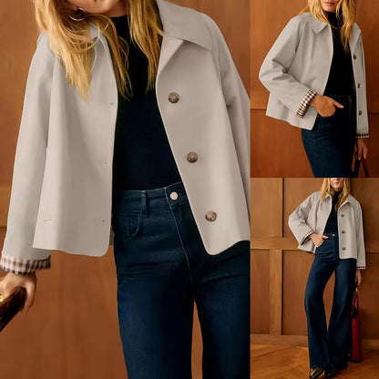 Women's Checked-Lining Short Trench Jacket