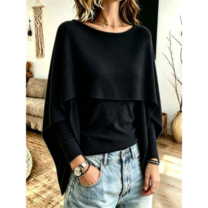 Women's Elegant Layered Knit Poncho Top