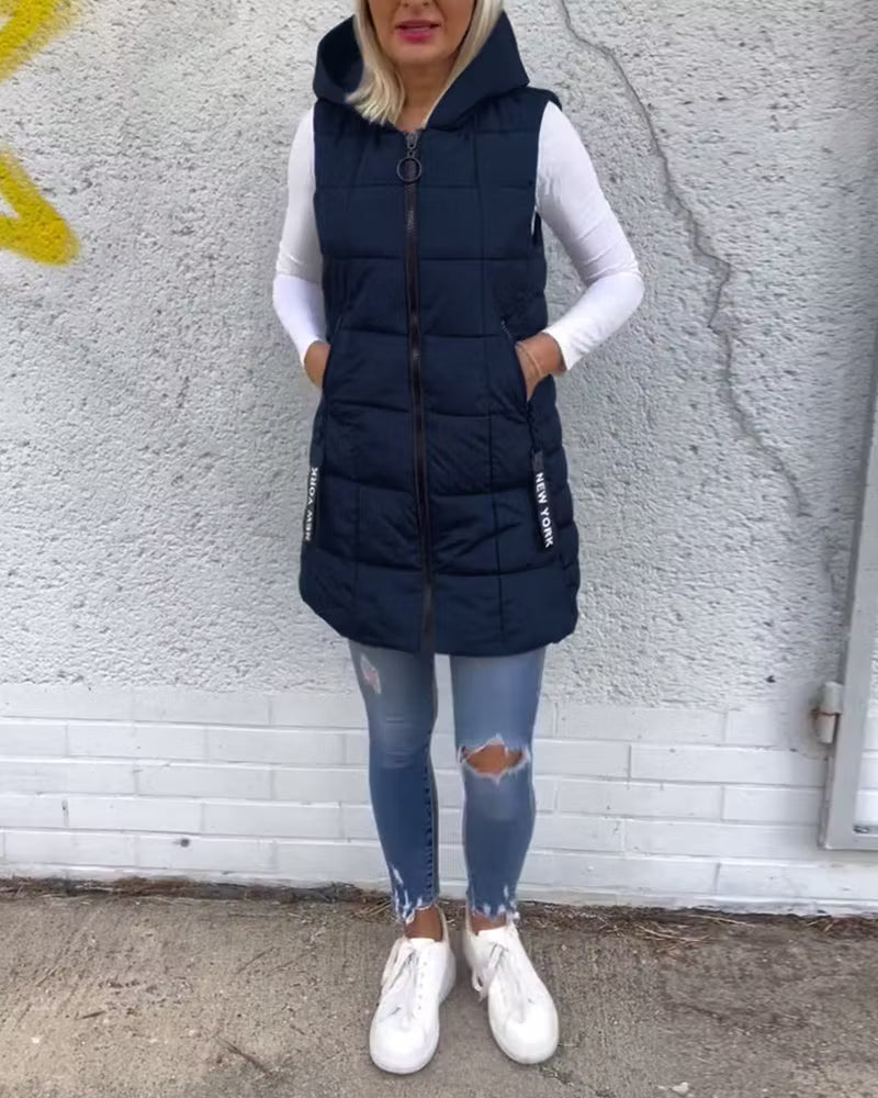 Women's Longline Quilted Hooded Gilet