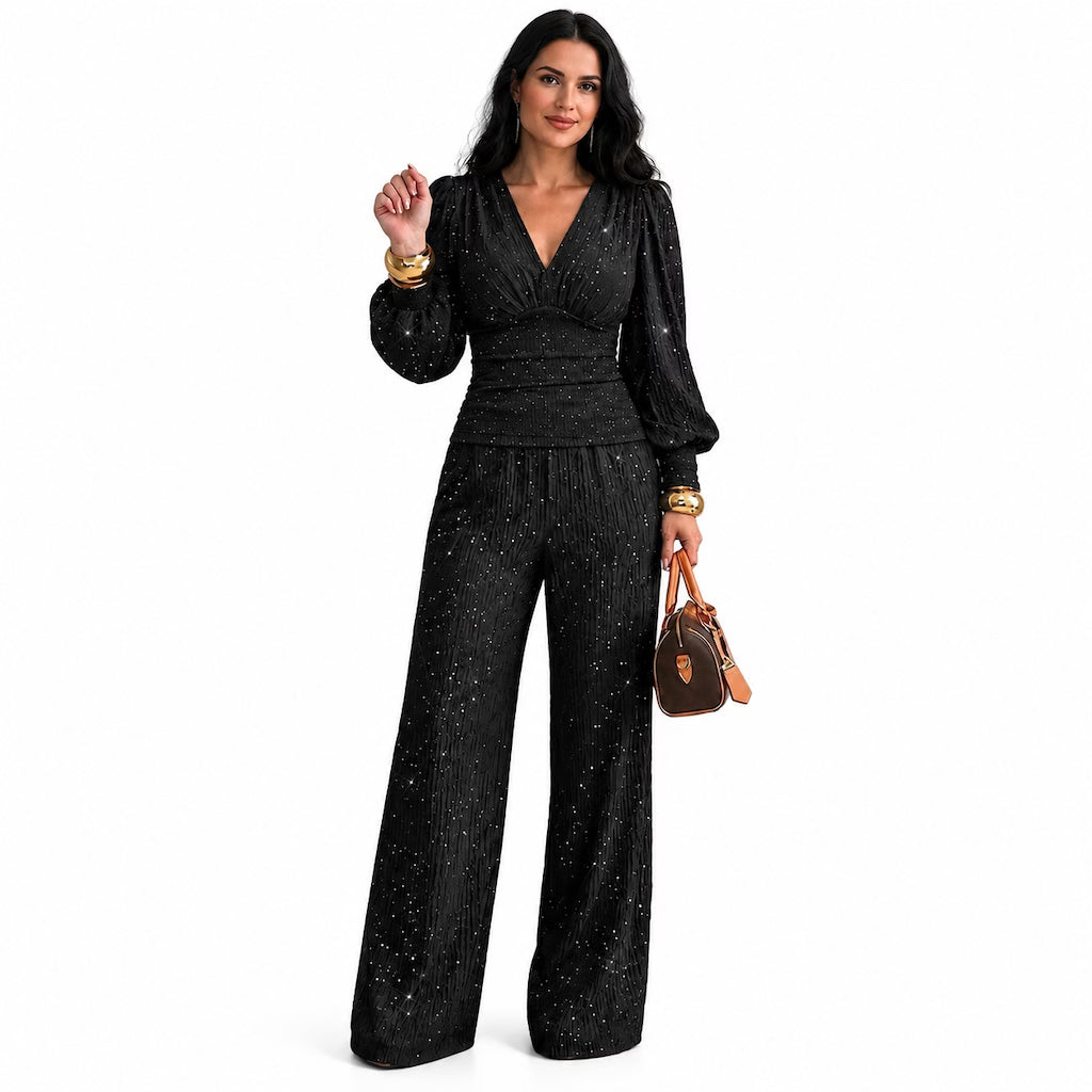 Women's Elegant Shimmering Two-Piece Trouser Set