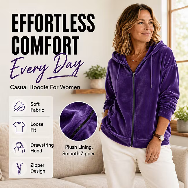 Women's Velvet-Look Hooded Jacket
