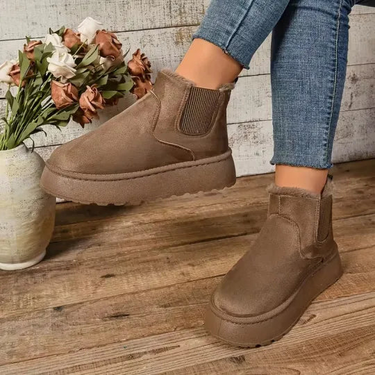 Women's Fuzzy Collar Slip-On Ankle Boots