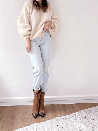 Women's Relaxed Lantern Sleeve Knit Jumper