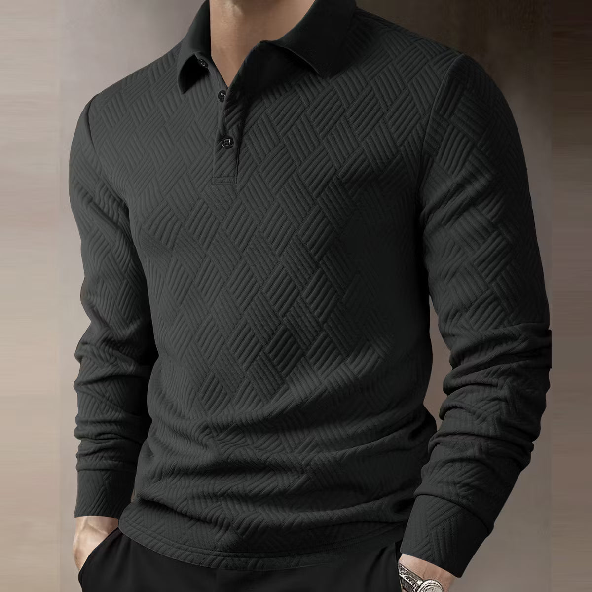 Men's Textured Long Sleeve Polo