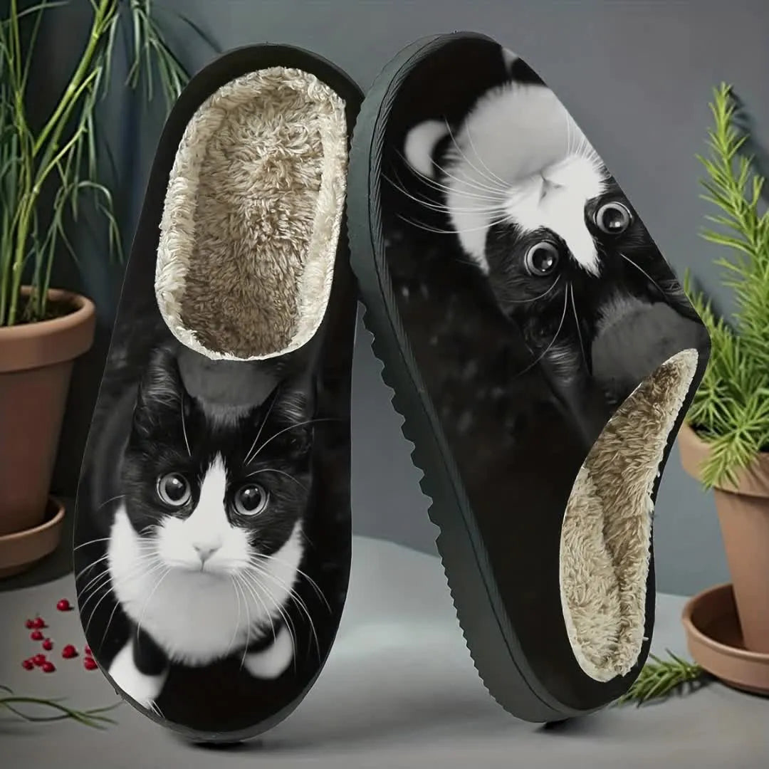 Women's 3D Cat Plush Slip-On Slippers