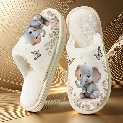 Elephant & Floral Plush Slippers