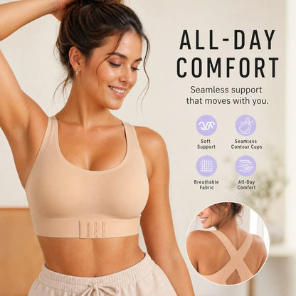 Women's Cross Back Front Closure Wireless Bra