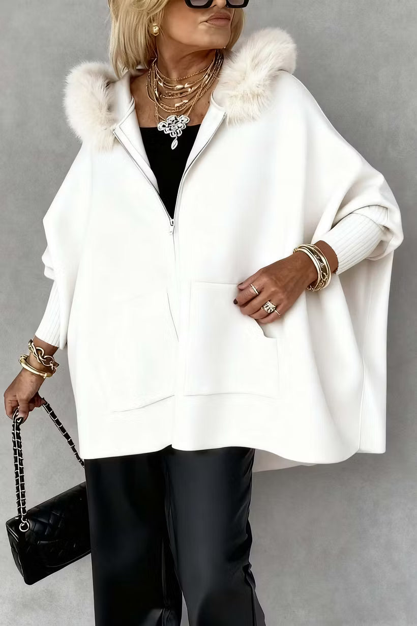 Women's Faux Fur Trim Hooded Knit Jacket