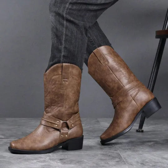 Men's Embossed Retro Ankle Boots