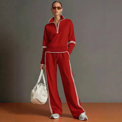 Women's Half-Zip Wide-Leg Tracksuit Set