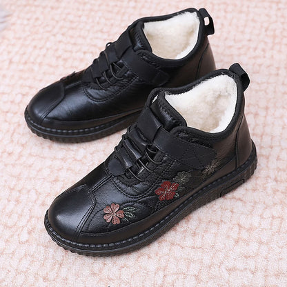 Women's Cosy Floral Embroidered Fleece-Lined Ankle Boots