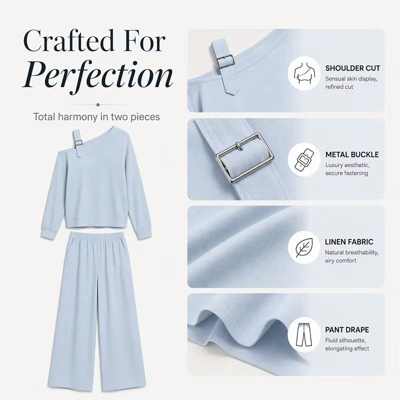 Women's Off-Shoulder Top & Wide Leg Trouser Set