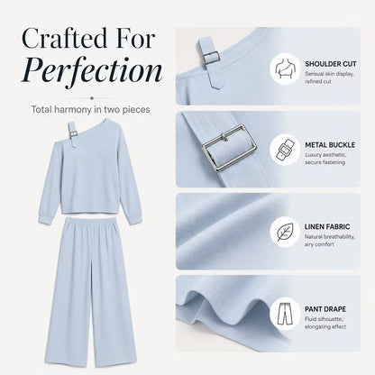 Women's Off-Shoulder Top & Wide Leg Trouser Set