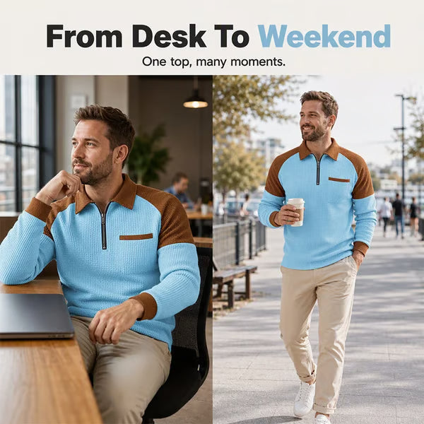 Men's Waffle Knit Quarter-Zip Pullover