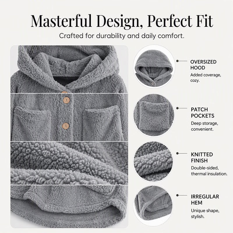 Women's Cosy Hooded Button-Up Fleece Coat