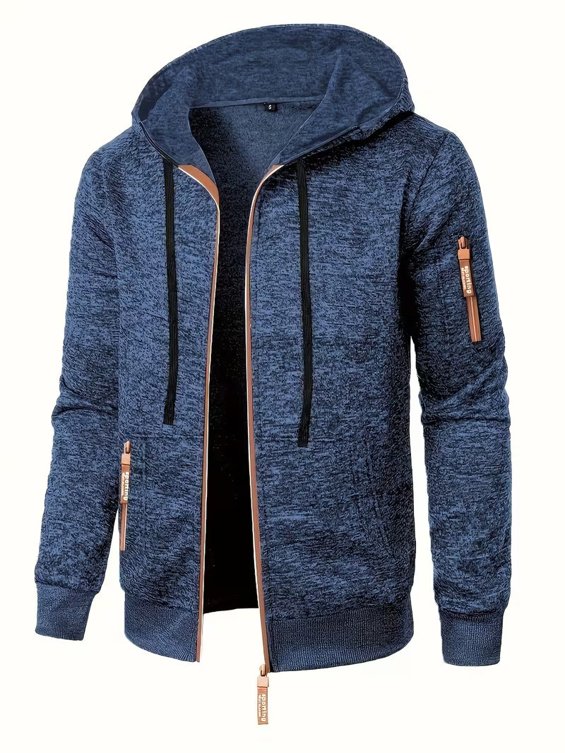 Men's Textured Zip-Up Hooded Jacket