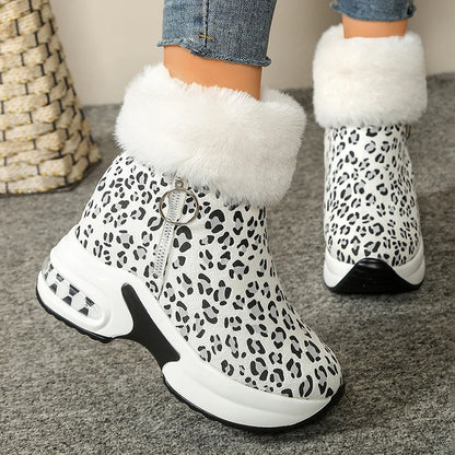 Women's Plush Platform Zip Ankle Boots