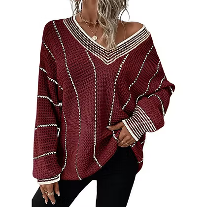 Women's Relaxed Striped V Neck Jumper