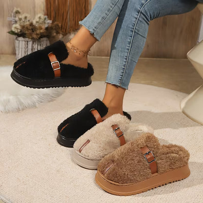 Women's Buckle Strap Plush Slippers