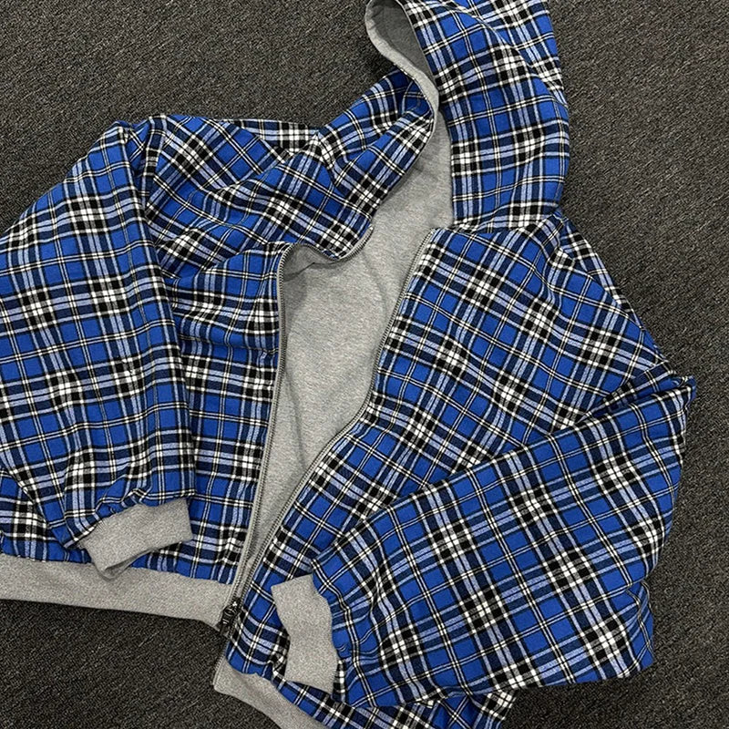 Reversible Plaid Hooded Jacket