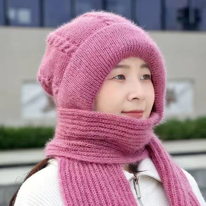 Knitted Ear-Covering Hat & Scarf