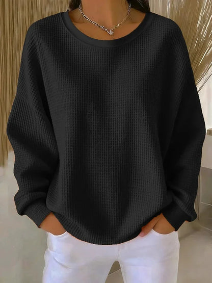 Women's Relaxed Waffle Knit Crew Neck Top