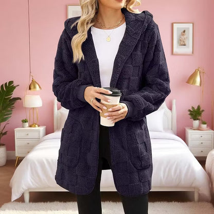 Women's Check Pattern Plush Cardigan