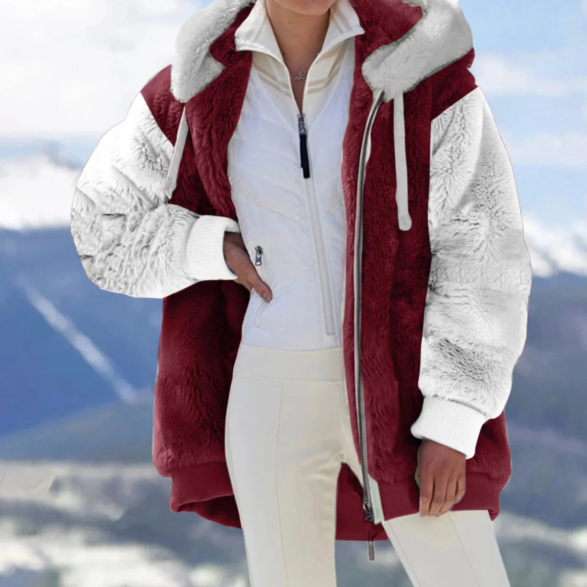 Women’s Fleece Hooded Jacket with Double Wool Look Lining