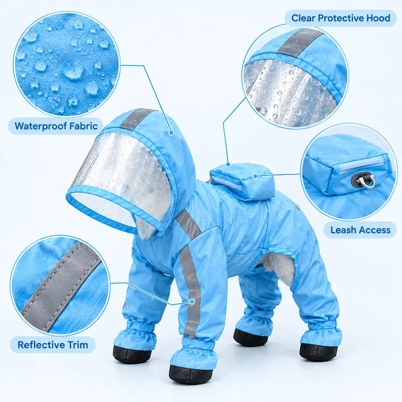 Full-Coverage Waterproof Dog Raincoat with Hood & Boots