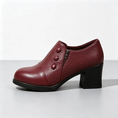 Women's Textured Button Chunky Heel Shoes