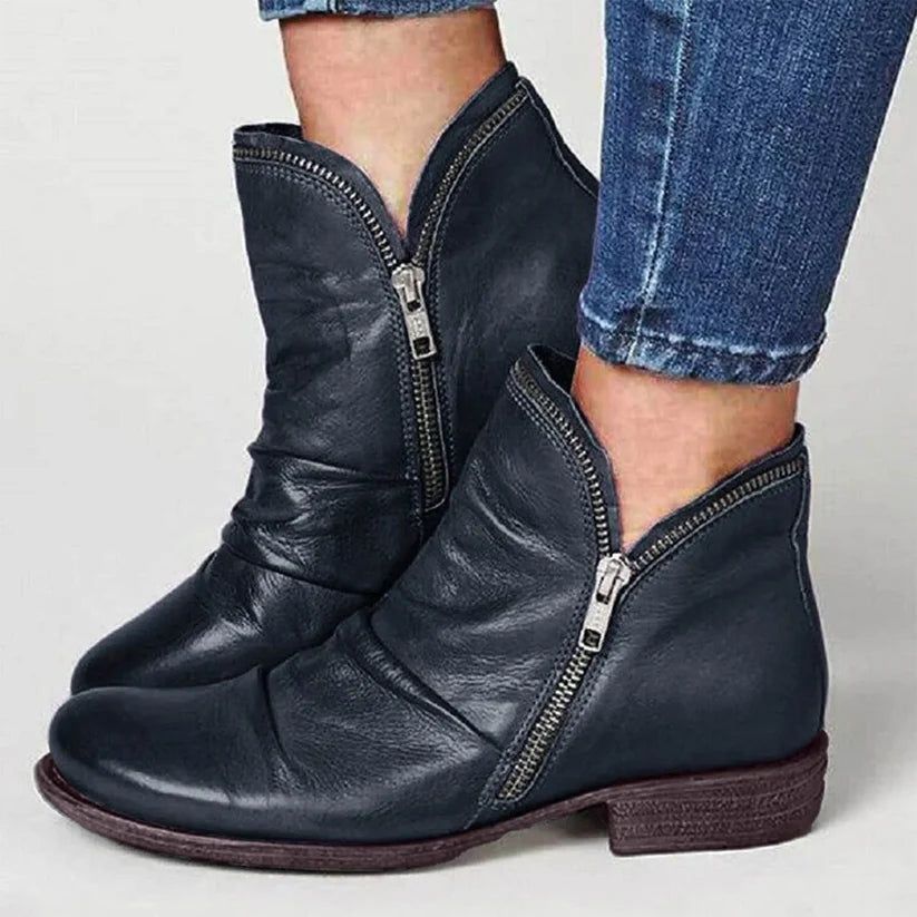 Women's Double-Zip Low Heel Ankle Boots