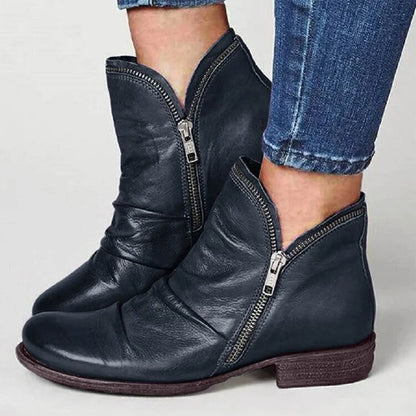 Women's Double-Zip Low Heel Ankle Boots