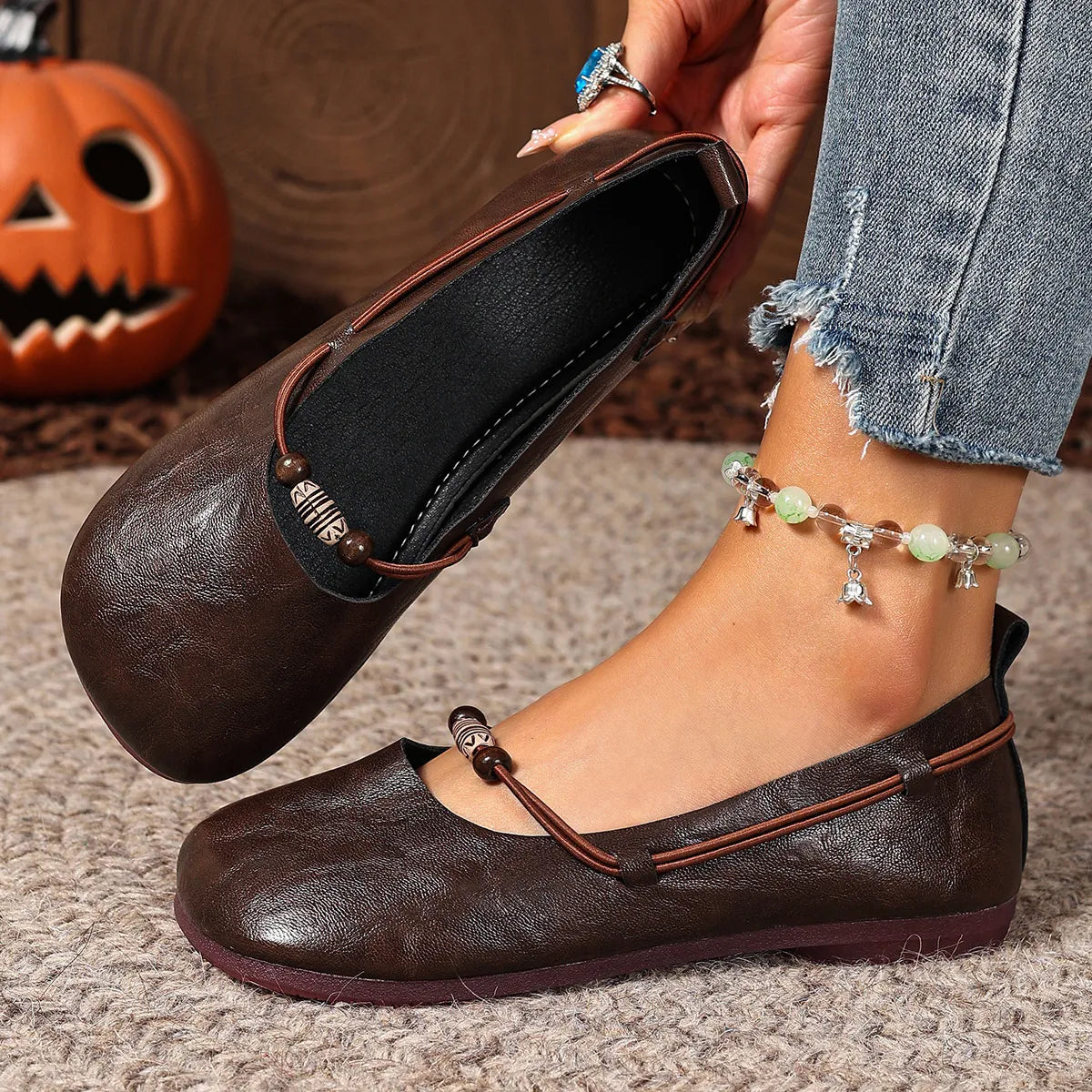 Women's Beaded Strap Casual Flats