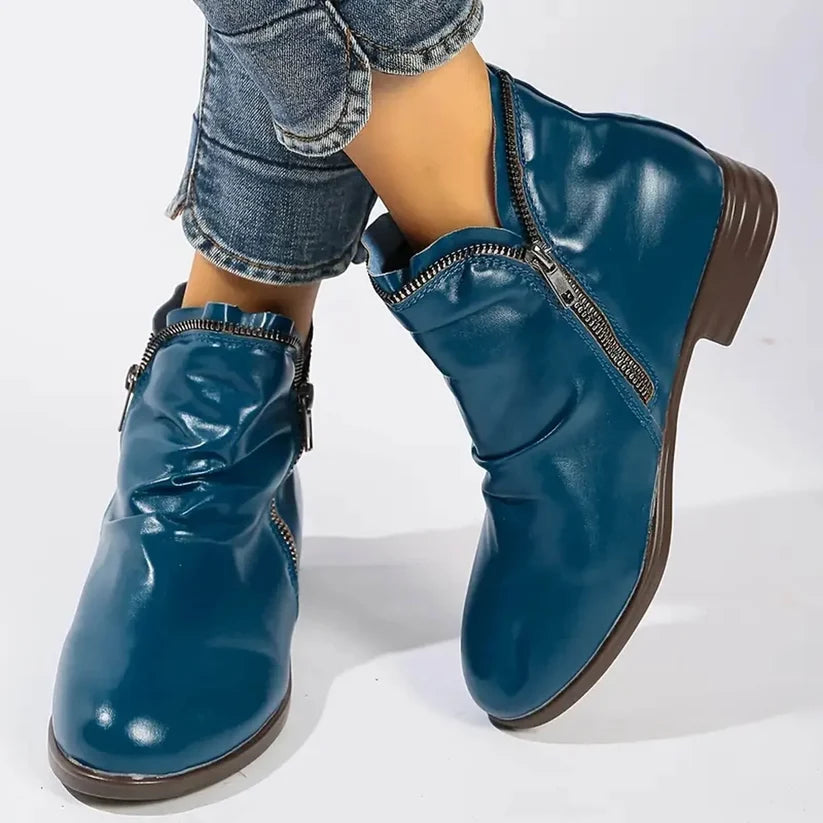 Women's Double-Zip Low Heel Ankle Boots