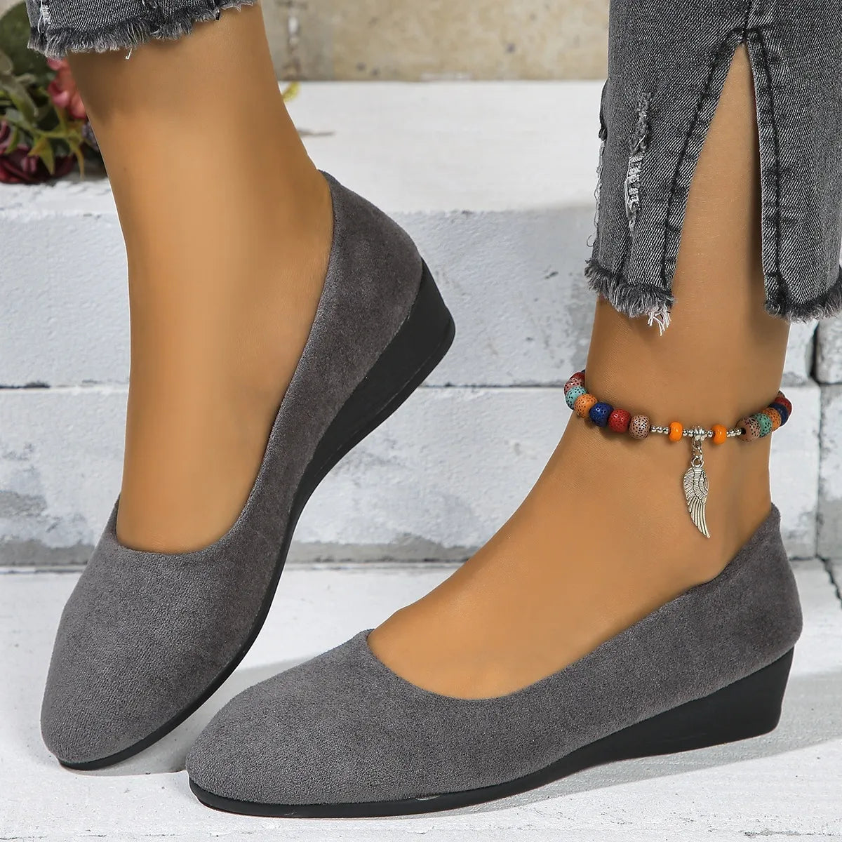 Women's Embossed Wedge Slip-On Shoes