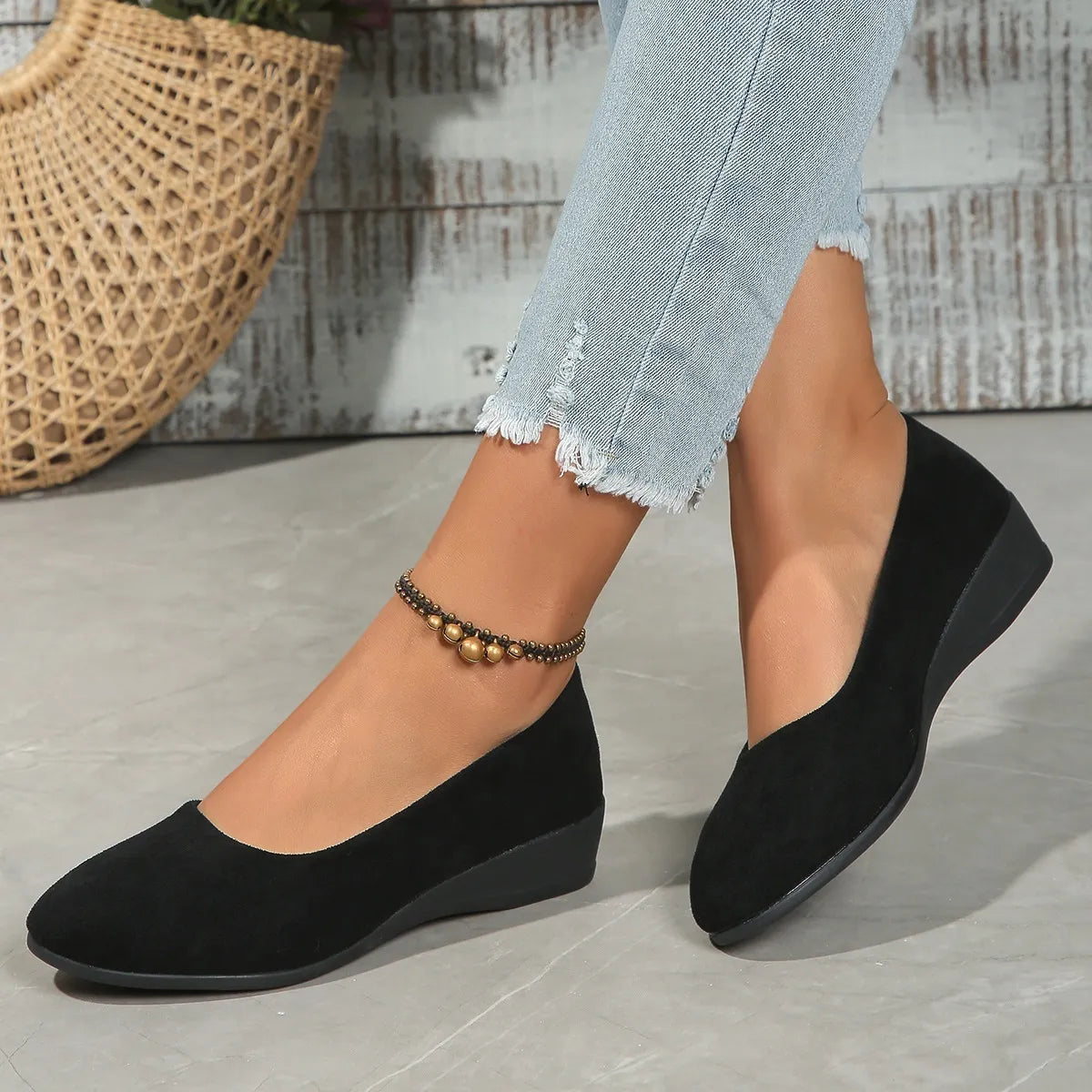 Women's Embossed Wedge Slip-On Shoes