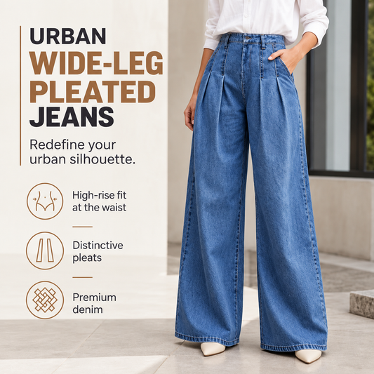 Women's Pleated Wide-Leg Denim Jeans