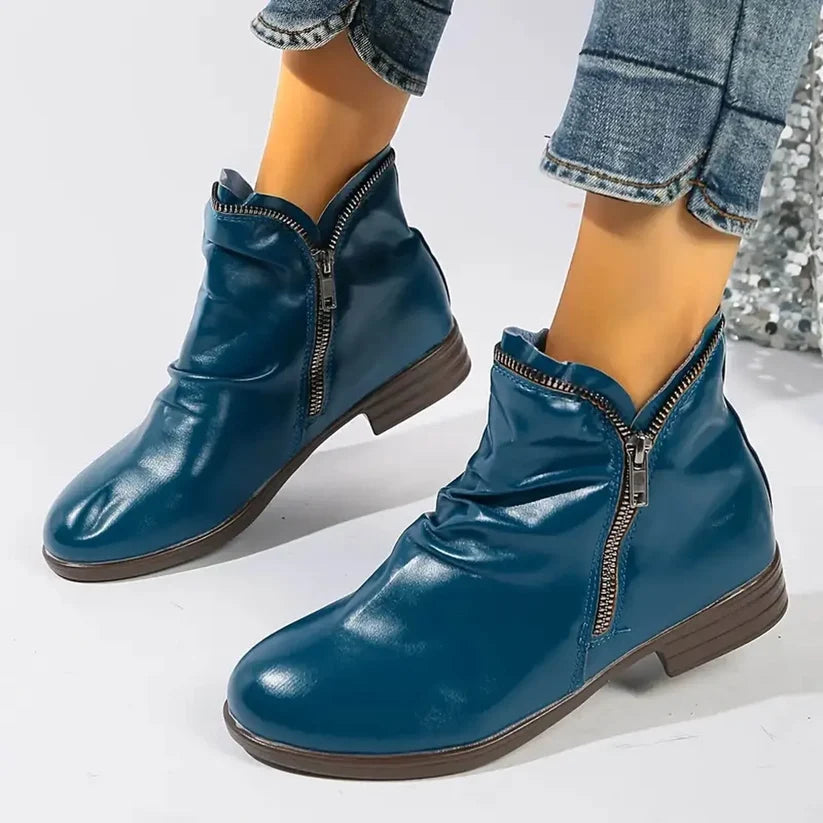 Women's Double-Zip Low Heel Ankle Boots