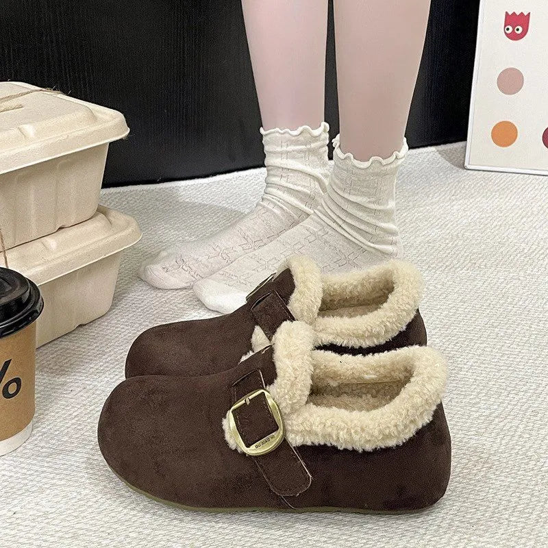 Women's Cosy Faux Fur Buckle Slip-On Shoes