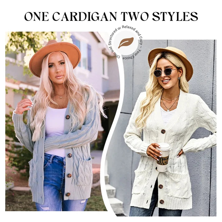 Women's Cable Knit Button-Up Cardigan