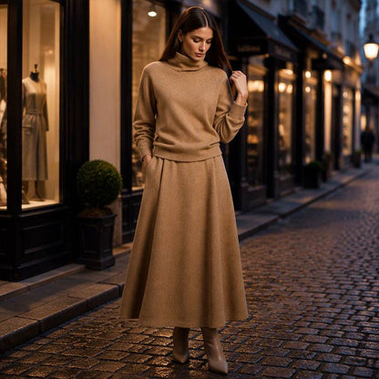 Women's Roll Neck Fleece Top & Maxi Skirt Set
