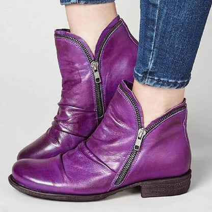 Women's Double-Zip Low Heel Ankle Boots