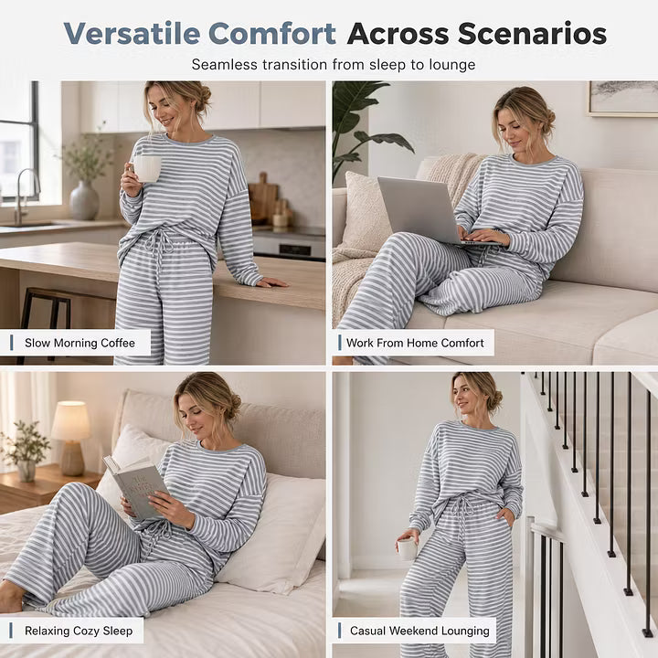 Women's Striped Relaxed Top & Wide-Leg Trouser Set