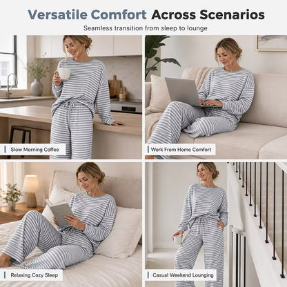 Women's Striped Relaxed Top & Wide-Leg Trouser Set
