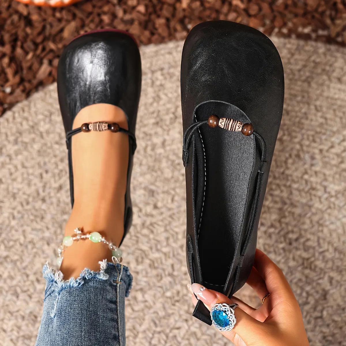 Women's Beaded Strap Casual Flats