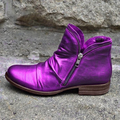 Women's Double-Zip Low Heel Ankle Boots